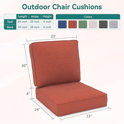 Outdoor Chair Cushions 23" x 24" x 4", Patio Deep Seat Replacement Cushions Set with Zippered Removable Cover, Weather-Resistant Olefin Fabric for Garden Chair Sofa Couch, Set of 2, Red