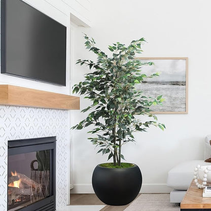 17 H x 21" Dia (15" Pot Opening) Black Round Fiberstone Planter with Drainage Hole, Indoor/Outdoor Large Plant Pot for Home Patio Garden, Ideal for Large Plants