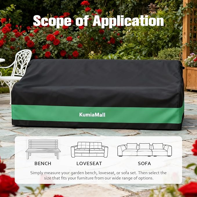 Patio Furniture Sofa Cover, Waterproof Heavy Duty Outdoor Bench Covers, 85" W x 37" D x 35" H, Four-Season Protective Outside Couch Covers Black & Green