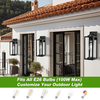 20inch Large Outdoor Wall Lights - 2 Packs Modern Black Exterior Light Fixture with Clear Glass Shade, Waterproof Porch Lighting for House, Farmhouse Sconces Lantern for Front Door, Garage
