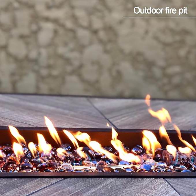 10 Pound 1/2 Inch Crushed Fire Glass for Natural or Propane Fire Pit Fireplace and Landscaping, 10 Pounds Golden,Copper, Light Green