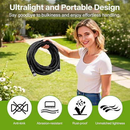 Garden Hose 25 ft x 5/8 in, Ultra-Light, All-Weather Water Hose, Leak-Free Connections,High Pressure Abrasion-Resistant Eco-Friendly, Black