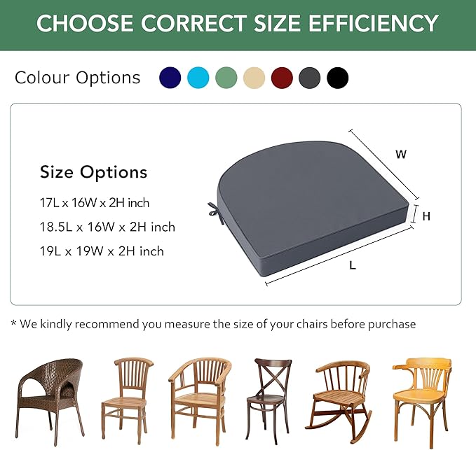 Outdoor Chair Cushions Set of 2: Waterproof & Fade Resistant Patio Furniture Cushions - 17 x 16 x 2 Inch Non Slip Round Corner Seat Cushion Pads with Removable Cover for Garden Yard Lawn, Dark Grey