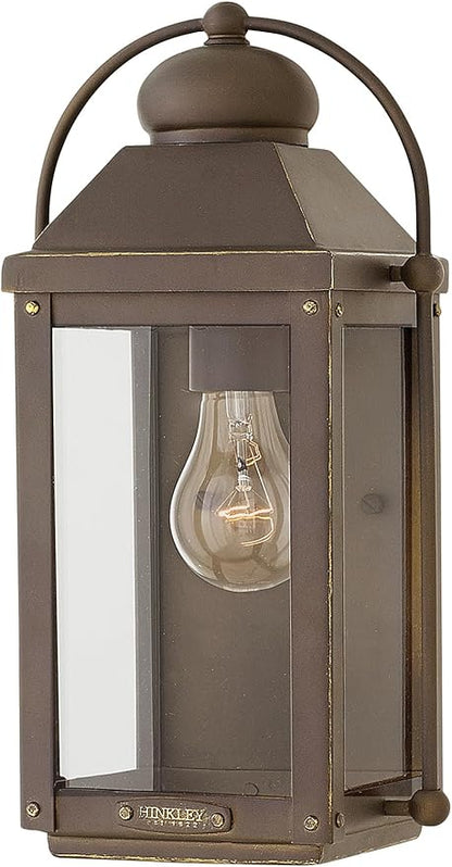 Hinkley Anchorage Small Wall Mount Outdoor Lantern - Aluminum, Clear Glass, Arched Carriage Handle - Light Oiled Bronze Finish