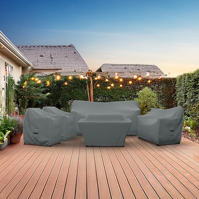 Covers & all Patio Furniture Cover Set, 5 Piece Outdoor Furniture Covers, Water-Repellent UV & Weather-Resistant Covers for Sofa, Loveseat, Chairs & Coffee Table with Elastic Tie-Down & Padded Handles