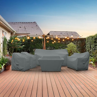 Covers & all Patio Furniture Cover Set, 5 Piece Outdoor Furniture Covers, Water-Repellent UV & Weather-Resistant Covers for Sofa, Loveseat, Chairs & Coffee Table with Elastic Tie-Down & Padded Handles