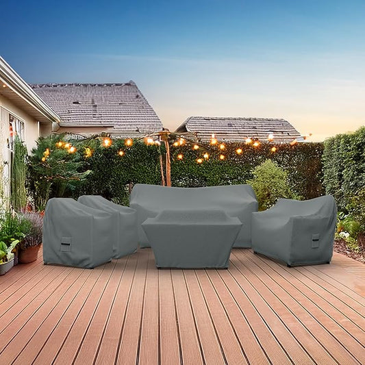 Covers & all Patio Furniture Cover Set, 5 Piece Outdoor Furniture Covers, Water-Repellent UV & Weather-Resistant Covers for Sofa, Loveseat, Chairs & Coffee Table with Elastic Tie-Down & Padded Handles