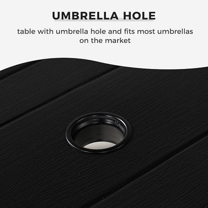 Grand patio Outdoor Dining Set for 6, 7 PCS Patio Table and Chairs Set, Metal Woven Wicker Swivel Patio Chairs with Thickened Cushions & 1 Rectangular Woodgrain Dining Table with Umbrella Hole (Black)