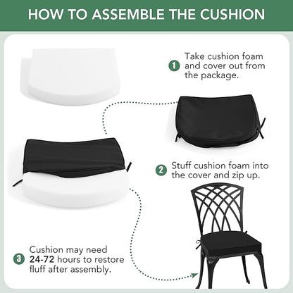 Outdoor Chair Cushions Set of 4: Waterproof & Fade Resistant Patio Furniture Cushions - 18.5 x 16 x 2 Inch Non Slip Round Corner Seat Cushion Pads with Removable Cover for Garden Yard Lawn, Black