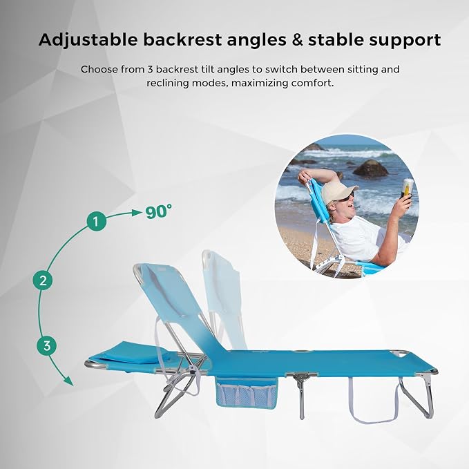 SUNNYFEEL Beach Lounge Chair, Aluminum Tanning Chair with Face Hole, Foldable Lounge Chair Outdoor, Sun Tanning Chair with Backpack Straps for Outdoor/Picnic/Lawn