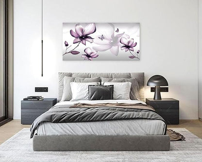 Muolunna BK06550 Purple Magnolia with Butterfly Flower Canvas Wall Art Picture 1 Panel 3D Wallpaper Modern Art Prints Painting for Bedroom Modern Office Wall Decor Artwork