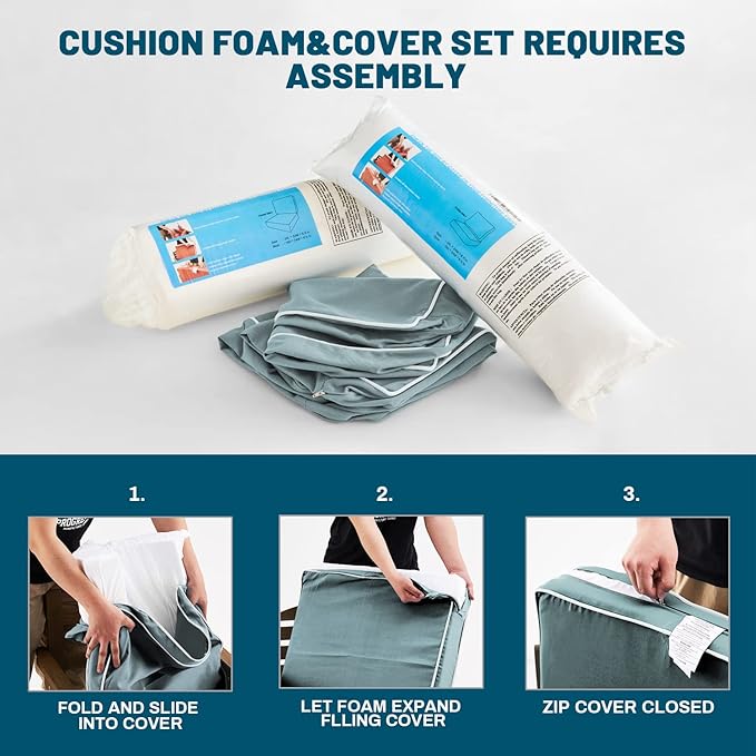 ARTPLAN 24x24 Deep Seat Patio Cushions for Outdoor Furniture,Extra 6 inch Thick,Back 18"x24",Removable,Replacement,Dyed Polyester,Outdoor/Indoor,Light Blue