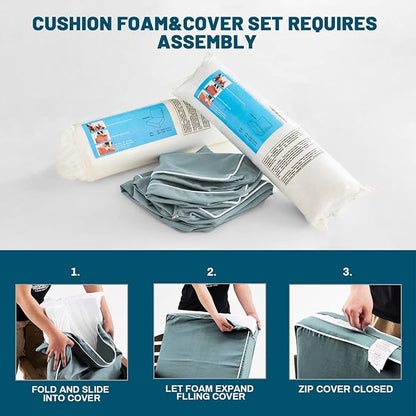 ARTPLAN 24x24 Deep Seat Patio Cushions for Outdoor Furniture,Extra 6 inch Thick,Back 18"x24",Removable,Replacement,Dyed Polyester,Outdoor/Indoor,Light Blue