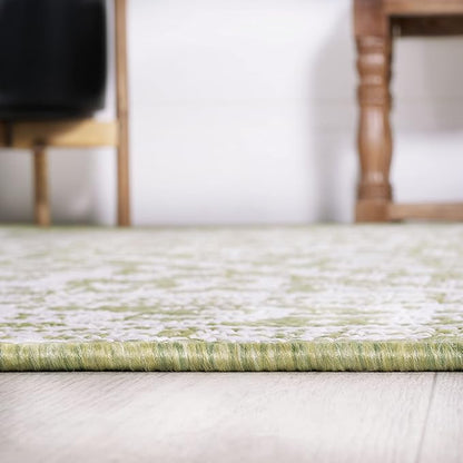 JONATHAN Y Medallion Weave Indoor Outdoor Runner Rug 2X8 Green/Cream, Sinjuri Textured for Backyard, Patio, Porch, Easy-Cleaning, High Traffic, Pet-Friendly, Non-Shedding (SMB101E-28)