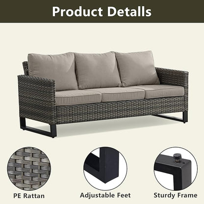 Wicker Outdoor Patio Furniture Set - 8 Piece Patio Conversation Set with 4 Swivel Rocker Chairs,2 Rattan Ottoman,1 Couch and 1 Metal Coffee Table for Outside Porch Deck Backyard(Mixed Grey/Grey)