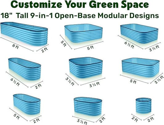9-in-1 Galvanized Steel Raised Garden Bed // 8×2×1.5 ft Modular Planter for Gardening, Vegetables, Flowers // 18" Tall Metal Raised Garden Beds Outdoor (Teal) // Patented Design Planter Box
