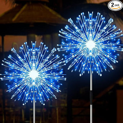 JJGoo Solar Firework Lights, 2 Pack 150 LEDs 2 Lighting Modes Solar Lights Outdoor Waterproof for Garden Patio Walkway Pathway Party Wedding Christmas Decorative - Blue