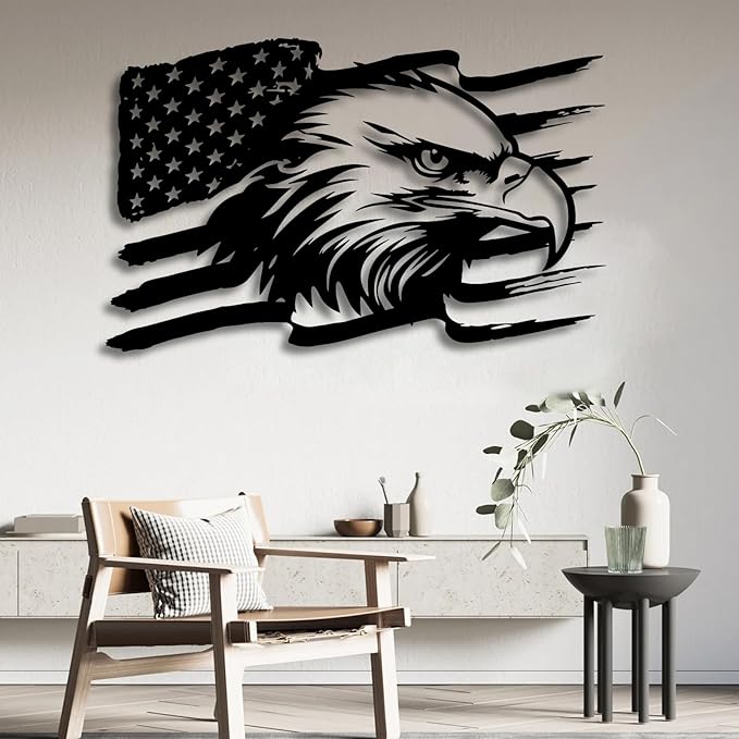 American Eagle Metal Wall Art, US Large Eagle Wall Sign, Fourth of July Independence Day Flag, Patriotic Gift (41x26 Inches / 105x66cm, Style 2)
