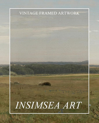 InSimSea Extra Large Framed Vintage Wall Art, Living Room Meadow Farmhouse Decor, Pastoral Field Landscape Canvas Prints, Retro Scenery Long Picture for Bedroom Above of Bed, 20x40inch