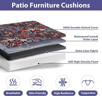 Outdoor Chair Cushions Set of 4,Waterproof Outdoor Seat Cushions for Patio Furniture,Patio Chair Cushion with Handle and Ties, Out Door Chair Pads,19" x 19" x 3", Artistic Floral