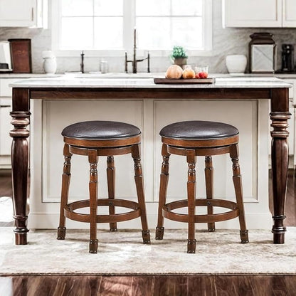 ERGOMASTER 24 Inch Swivel Bar Stools Set of 2, Rubber Wood, Brown
