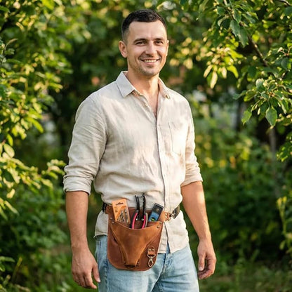 Leather Florist Tool Belt – Garden Tool Pouch with Adjustable Belt, Genuine Leather Gardening Waist Bag for Florists & Gardeners, Utility Floral Tool Holder, Warm Brown
