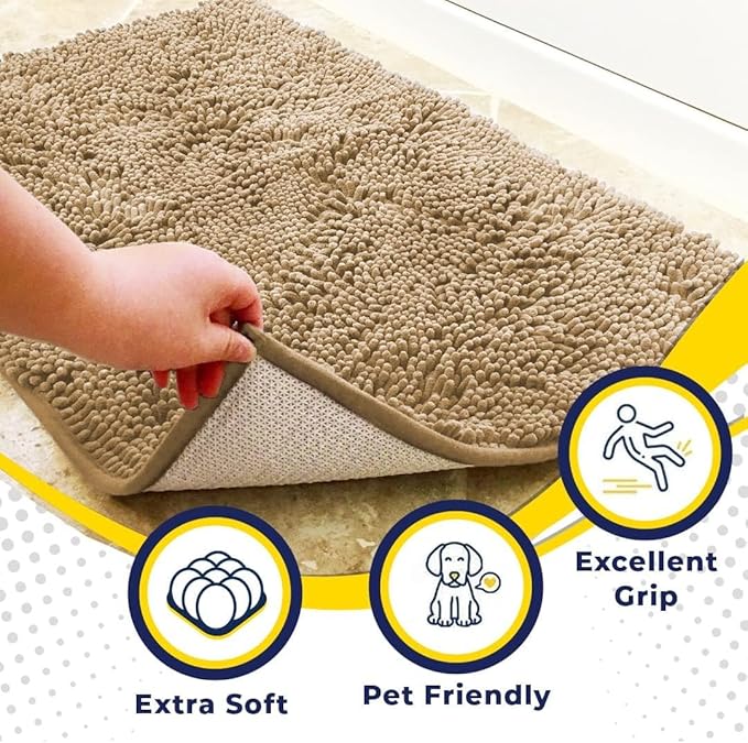 Muddy Mat® | Super Water Absorbent Door Mat Indoor, Microfiber Quick Dry Chenille Entryway Rug, Slip Resistant Front Door Mat, Indoor Mats for Entryway, Machine Washable Pet Rug, Beige 36"x72"