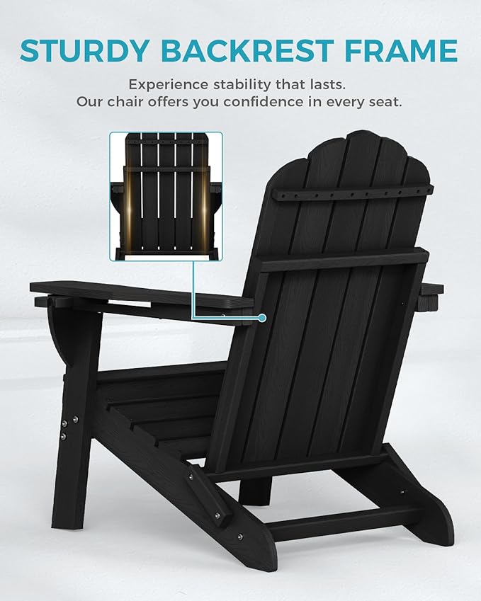 Adirondack Chairs Set of 6, Fire Pit Chairs, Wood Texture Patio Chairs with 2 Cup Holder, Outdoor Lawn Chair, Black