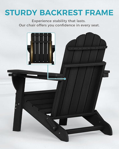 Adirondack Chairs Set of 6, Fire Pit Chairs, Wood Texture Patio Chairs with 2 Cup Holder, Outdoor Lawn Chair, Black