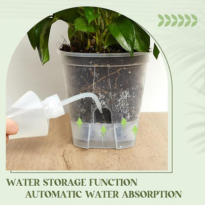 Wonderjune Self Watering Pots for Indoor Plants with Deep Reservoir and High Drainage Holes for Outdoor Plants and Flowers, Bare Root Planter(4.72'', 5.91'', 7.09'',Clear,6 Pcs)