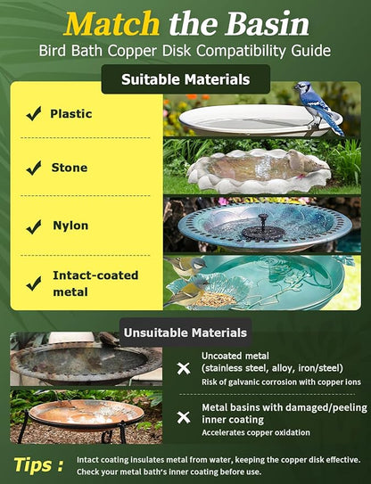 Mellbree 3-Pack Bird Bath Copper Disc, 0.6mm Reinforced 99.99% Pure Copper Cleaning Disk with Triple-Point Support for Physical Safe Clean Water All-Season (Sunflower)