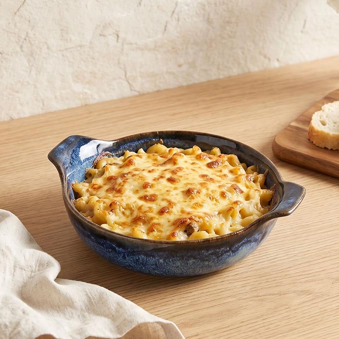 Ceramics Au Gratin baking Dishes Set of 2, Baking Tray Bake ware, 34 oz Ramekins, for Pie Pan, Appetizer, Tart, Dessert, Quiche, Oven Small dish, individual dishes, Deep Round 9.6 Inch