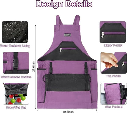 Garden Apron,Harvest Aprons with Drawstring Bag and Pockets for Women and Men,Canvas Fruit Picking Apron