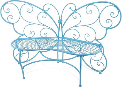 Alpine Corporation BAZ400BL Indoor Outdoor Metal Butterfly Shaped Garden Bench, 62" Long, Blue