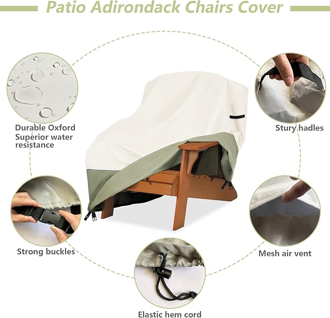 Patio Adirondack Chair Cover 28 W x 31 D x 36 H inches,600D Heavy Duty Waterproof Outdoor Chair Covers,Patio Furniture Covers for Adirondack Chair,Beige