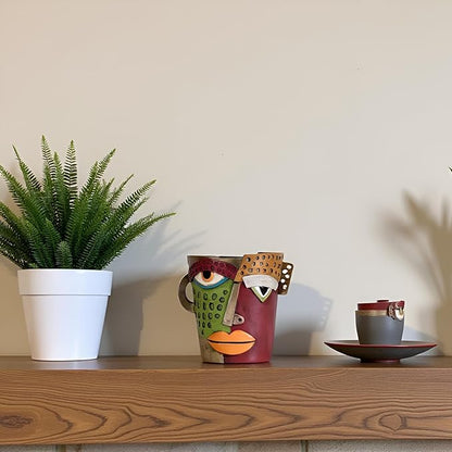XMGZQ Abstract Cubism Face Planter,Pop Art Sculpture & Vase Decor,Unique Picasso Style Flower Pot,for 4-6 Inch Succulents & Houseplants,Drainage Hole Included,Statement Gift (Rustic)