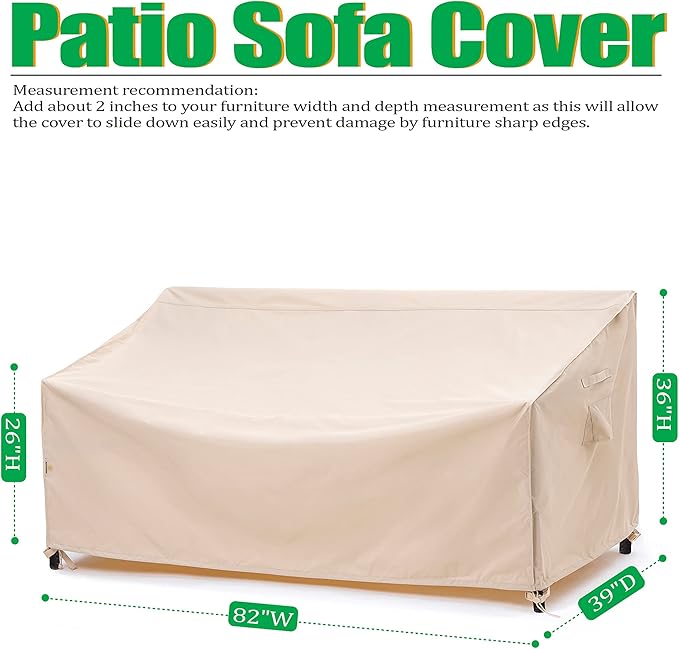 F&J Outdoors Waterproof Anti-UV Heavy Duty 3 Seater Cushion Couch Patio Sofa Covers, 82" W x 39" D x 36" H