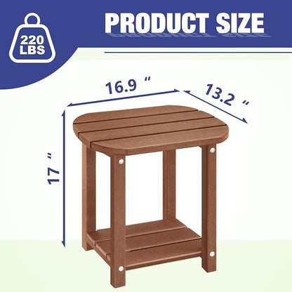 LZRS 2-Tier Patio Side Table, Heavy Duty HDPE Outdoor End Table with Wood Texture, Weatherproof Composite Table for Adirondack Chairs, Deck, Pool, Indoor/Outdoor, No Peeling Cracking(Brown)