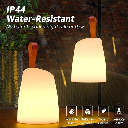 uuffoo 2 Pack Portable Outdoor Table Lamp LED Camping Lantern, Rechargeable Table Lamp with Remote, RGB & Warm White, IP44 Water-Resistant, Timer & Memory, Hanging Lantern for Patio, Garden, Camping.