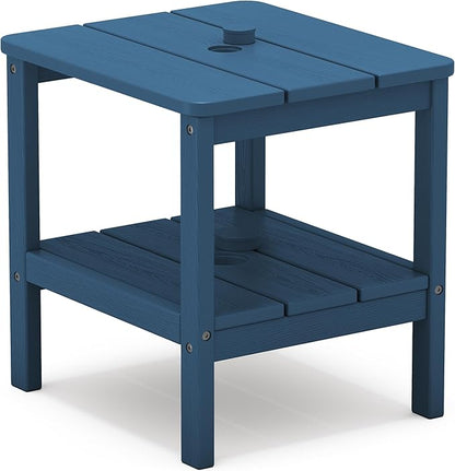 SERWALL 2-Tier HDPE Outdoor Side Table, Weatherproof Rectangular Adirondack Side Table, Blue