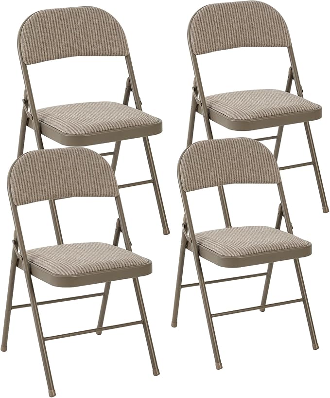 DUMOS 4 Pack Folding Chairs with Padded Cushion and Back - Fabric Stackable Portable Dining Chairs Set, for Home and Office, Conference, Wedding, Party, Patio, Garden, for Indoor Outdoor, Khaki