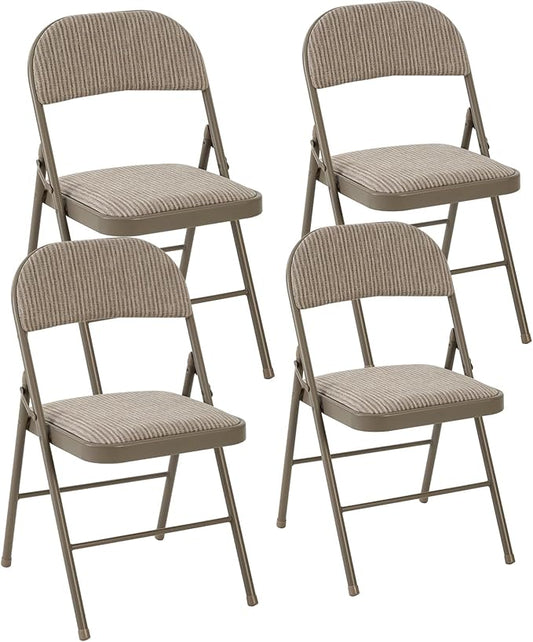 DUMOS 4 Pack Folding Chairs with Padded Cushion and Back - Fabric Stackable Portable Dining Chairs Set, for Home and Office, Conference, Wedding, Party, Patio, Garden, for Indoor Outdoor, Khaki