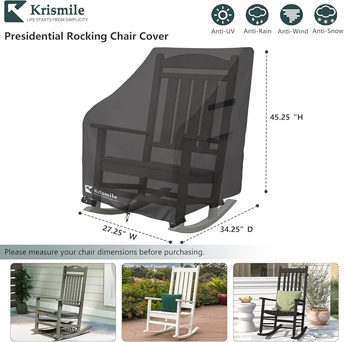 Outdoor Rocking Chair Cover 4 Pack,Heavy Duty Waterproof Patio Rocking Chairs Cover for 27" W x 34" D x 45" H Presidential Rocking Chair,Black