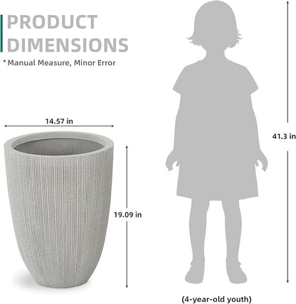 19" Tall Beige Fluted Planters for Indoor & Outdoor, Set of 2 Large Mediterranean-Style Resin Flower Pots with Drainage Holes, UV & Weather Resistant for Patio Porch Home Office Decor