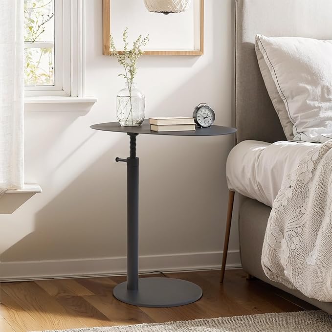 C Table End Table,Tray Metal Sofa Side Table, Accent Coffee Table, Waterproof and Anti-Rust Outdoor&Indoor Snack Table (Model A Adjustable, Black)