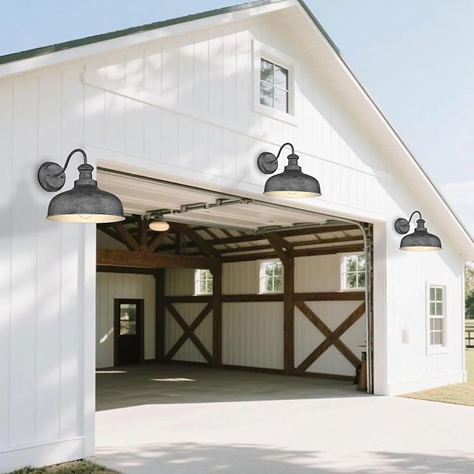Outdoor Farmhouse Barn Light, Outside Wall Sconce, Weather Resistant Anti-Rust Farmhouse Exterior Wall Light, Outdoor Lantern Lamp for Porch, Garage, Patio, Entryway (Antique Black, 2 Pack)