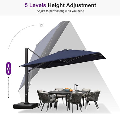 PURPLE LEAF 10' X 13' Rectangle Patio Umbrella with Base Large Windproof Offset Hanging Outdoor Umbrella Cantilever Umbrella Outdoor Patio Navy