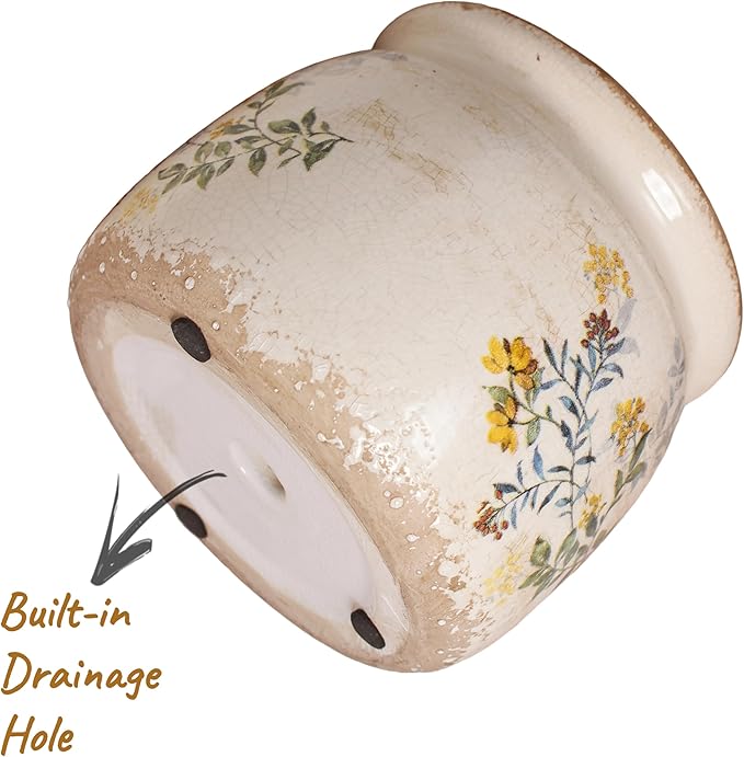 Pots for Plants, Ceramic Planters for Indoor Plants, 6.29'' Plant Pots with Drainage, Vase & Planters, Vintage Rustic Pots for Indoor Plant, Home & Christmas Decor, Yellow Sage