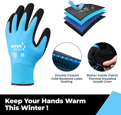 DULFINE 100% Waterproof Winter Work Gloves for Men and Women,Foam Latex Coated and Thermal Insulated Gloves for Cold Weather