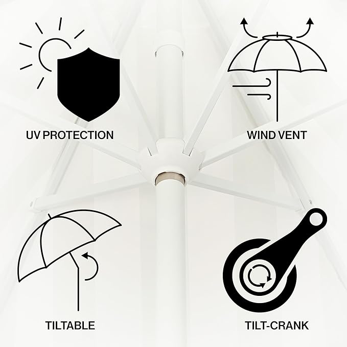 JONATHAN Y UMB1001 Collins 9 ft. Classic Cottage Tassel Market Patio Umbrella with Auto-Tilt, Crank, Wind Vent and UV Protection